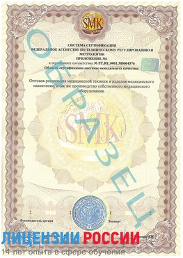 Образец сертификата соответствия (приложение) Старый Оскол Сертификат ISO 13485